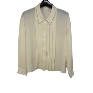 Lilysilk 100% Mulberry Silk Pleated Front Top Ivory Cream XL Old Money Elevated